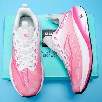 Adidași de alergare respirabili, partea superioară din plasă, profil redus, închidere cu șireturi, talpă groasă