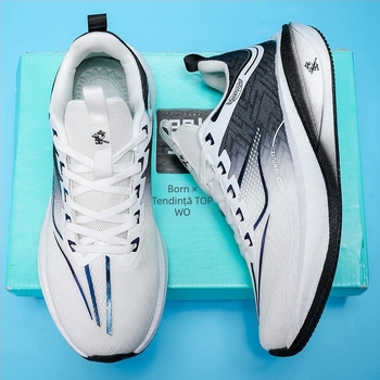 Adidași de alergare respirabili, partea superioară din plasă, profil redus, închidere cu șireturi, talpă groasă