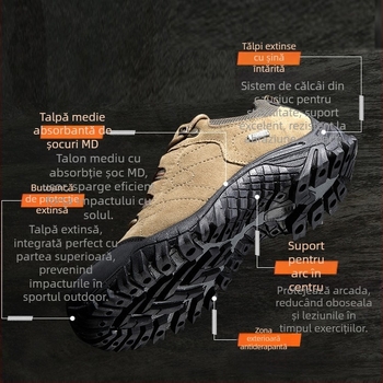 Pantofi de drumeție pentru bărbați, partea superioară din piele, impermeabili, talpă din cauciuc, închidere cu șireturi