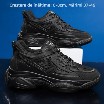 Pantofi sport pentru bărbați cu creștere a înălțimii de 6 cm, respirabili, partea superioară din plasă PU, talpă PU, ușori, anti-alunecare