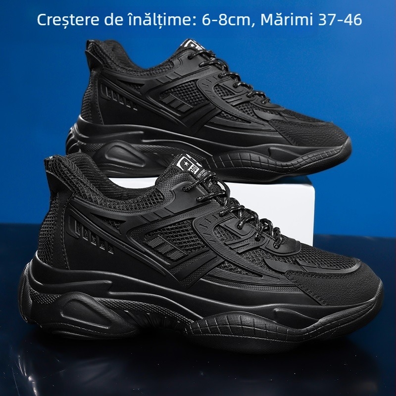 Pantofi sport pentru bărbați cu creștere a înălțimii de 6 cm, respirabili, partea superioară din plasă PU, talpă PU, ușori, anti-alunecare