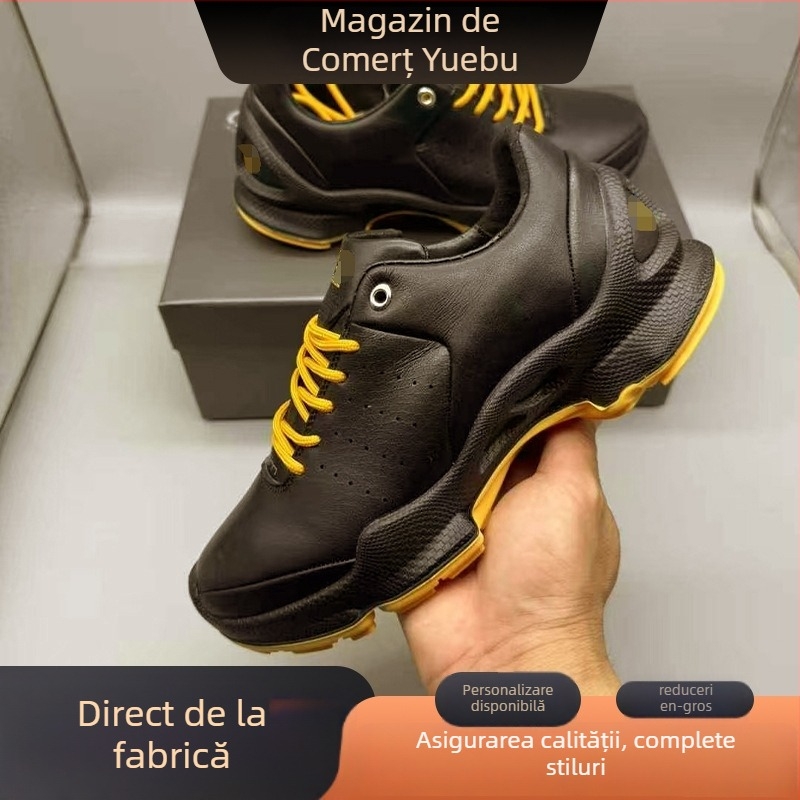 Pantofi sport casual din piele unisex pentru plimbări, cu partea superioară din piele de vită dublă, talpă turnată prin injecție, branț PU, glezna joasă, vârf rotund