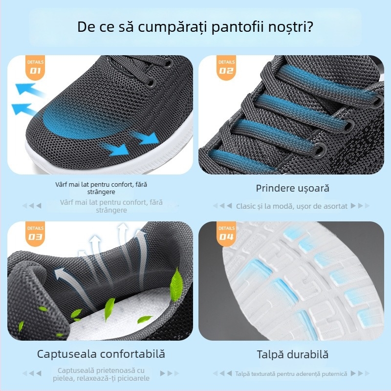 Pantofi sport bărbați cu partea superioară din plasă, închidere cu șireturi, talpă PVC injectată și branț EVA