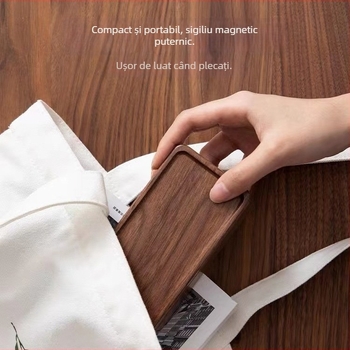 Cutie de inele din lemn de nuc, compactă și portabilă, design modern minimalist, model S9142