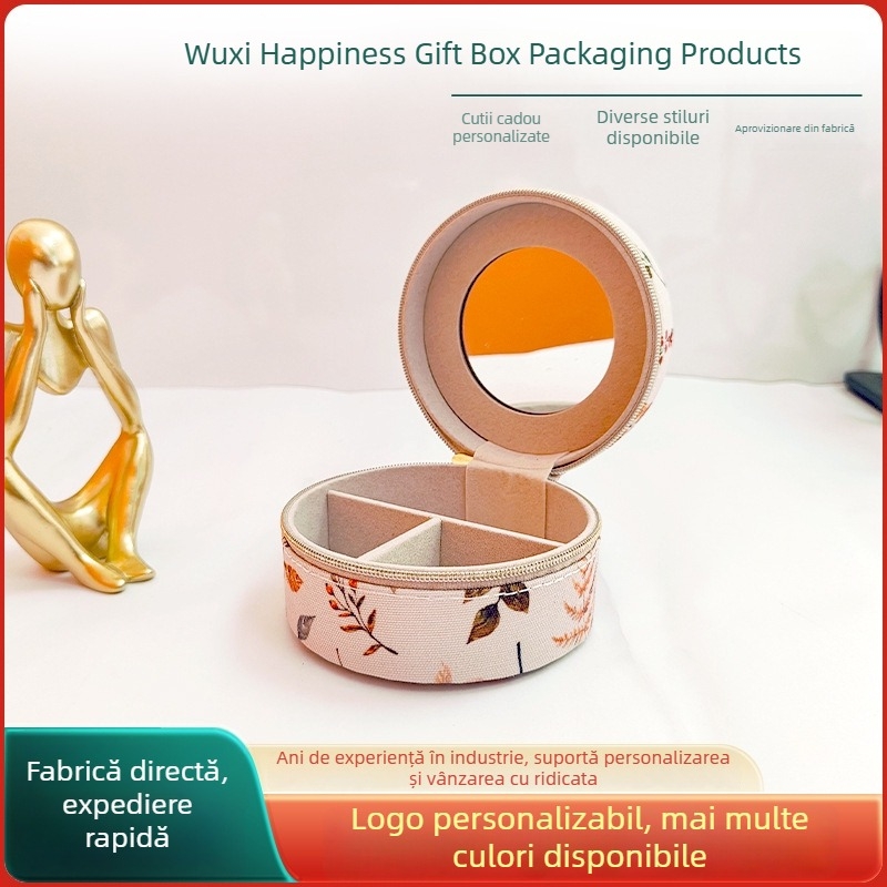 Mini cutie din piele pentru bijuterii cu oglindă – design creativ, modern, pentru inele, coliere și cercei