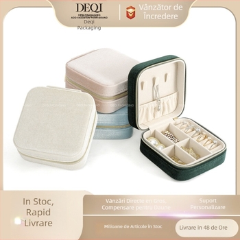 Cutie pentru bijuterii | Material velur | Stil coreean | Brand Deqi | Greutate 0,12 kg | Personalizare disponibilă