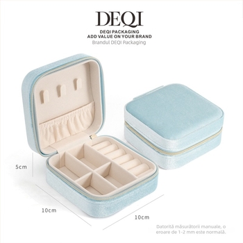 Cutie pentru bijuterii | Material velur | Stil coreean | Brand Deqi | Greutate 0,12 kg | Personalizare disponibilă
