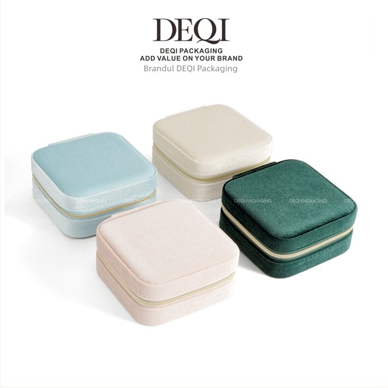 Cutie pentru bijuterii | Material velur | Stil coreean | Brand Deqi | Greutate 0,12 kg | Personalizare disponibilă
