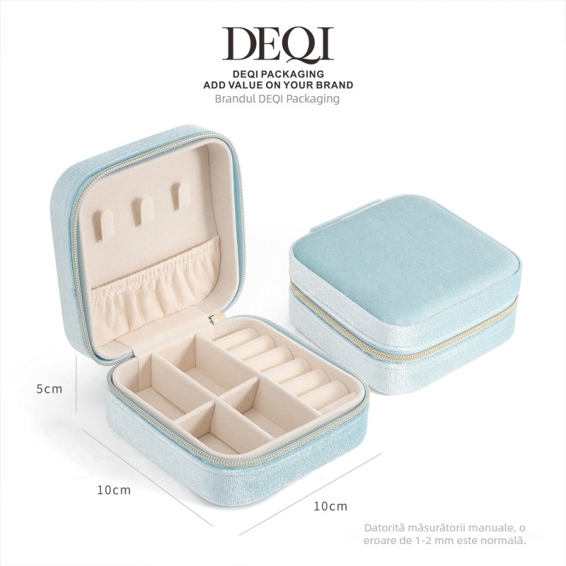 Cutie pentru bijuterii | Material velur | Stil coreean | Brand Deqi | Greutate 0,12 kg | Personalizare disponibilă