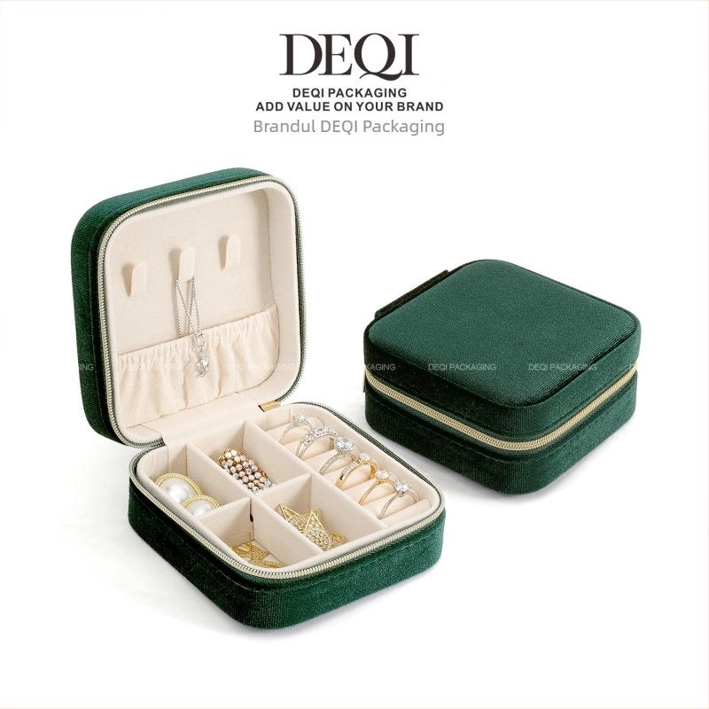 Cutie pentru bijuterii | Material velur | Stil coreean | Brand Deqi | Greutate 0,12 kg | Personalizare disponibilă