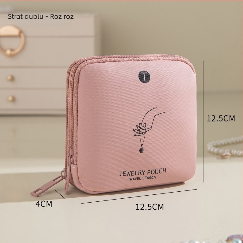 Geantă pentru bijuterii, design clutch portabil, moale, structură multistrat din țesătură twill și piele întoarsă