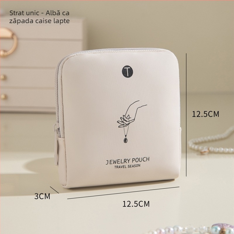 Geantă pentru bijuterii, design clutch portabil, moale, structură multistrat din țesătură twill și piele întoarsă