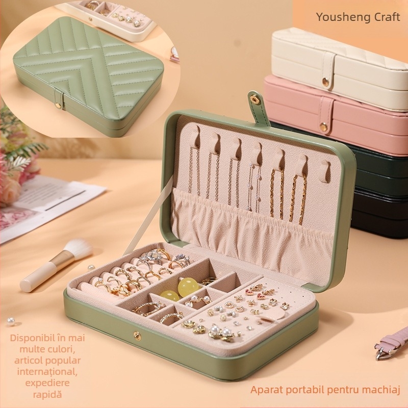 Cutie de bijuterii din piele – Cutie dreptunghiulară, multifuncțională, cu mare capacitate, pentru brățări, lanțuri și cercei, Stil european-american