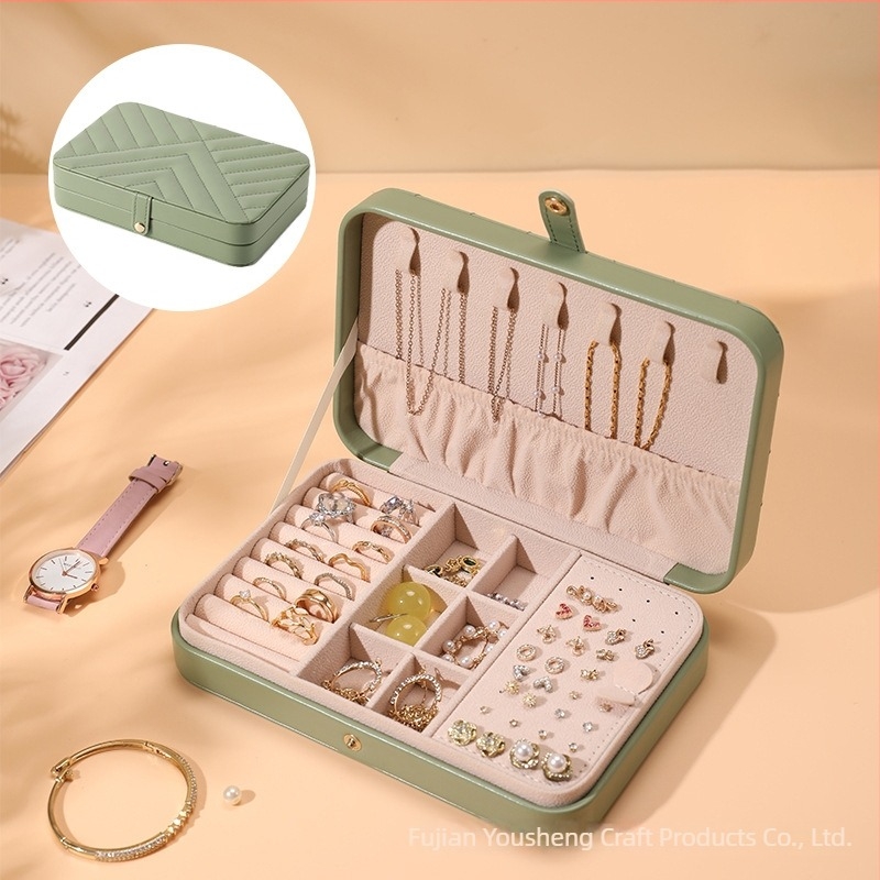 Cutie de bijuterii din piele – Cutie dreptunghiulară, multifuncțională, cu mare capacitate, pentru brățări, lanțuri și cercei, Stil european-american