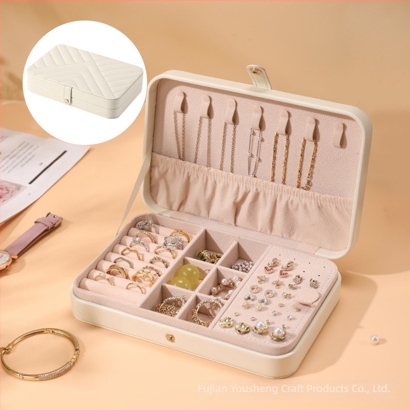 Cutie de bijuterii din piele – Cutie dreptunghiulară, multifuncțională, cu mare capacitate, pentru brățări, lanțuri și cercei, Stil european-american