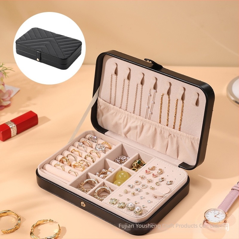 Cutie de bijuterii din piele – Cutie dreptunghiulară, multifuncțională, cu mare capacitate, pentru brățări, lanțuri și cercei, Stil european-american