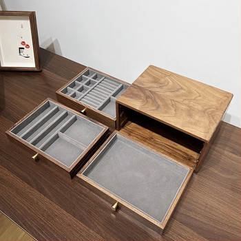 Cutie de bijuterii din lemn de stejar, cu mai multe compartimente, model X725102, lemn masiv, personalizare disponibilă