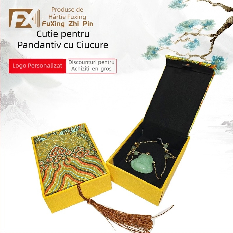 Cutie pentru pandantiv - textil, cutie de ambalaj pentru bijuterii, pentru coliere/pendante, brand Fuxing