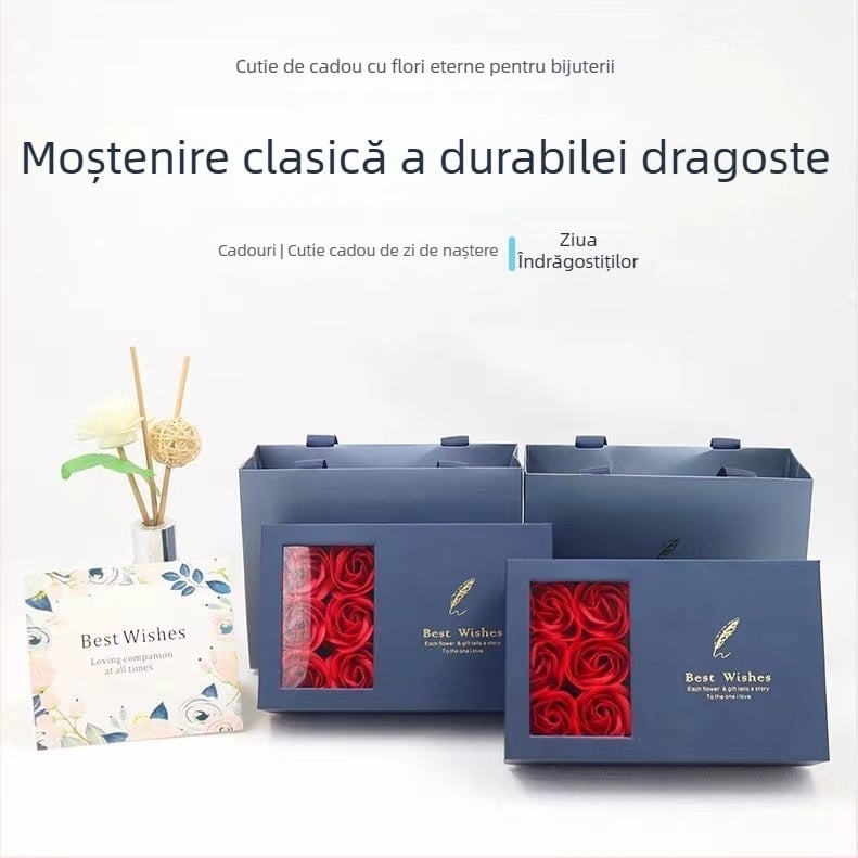 Cutie de ambalaj pentru bijuterii pentru colier și cercei — din hârtie/carton, tip ambalaj: cutie, include cutie cu flori și card de salut