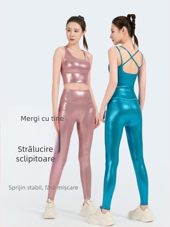 Set de yoga fără mâneci, bretele încrucișate, talie înaltă pentru ridicare șolduri, cropped pantaloni, material 80% nylon, 20% spandex