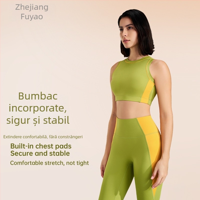 Set fitness outdoor: Top fără mâneci cu uscare rapidă și gât rotund, inner tank; pantaloni cu lungime nine-point, material Lycra/Nylon (75% Nylon), pentru femei