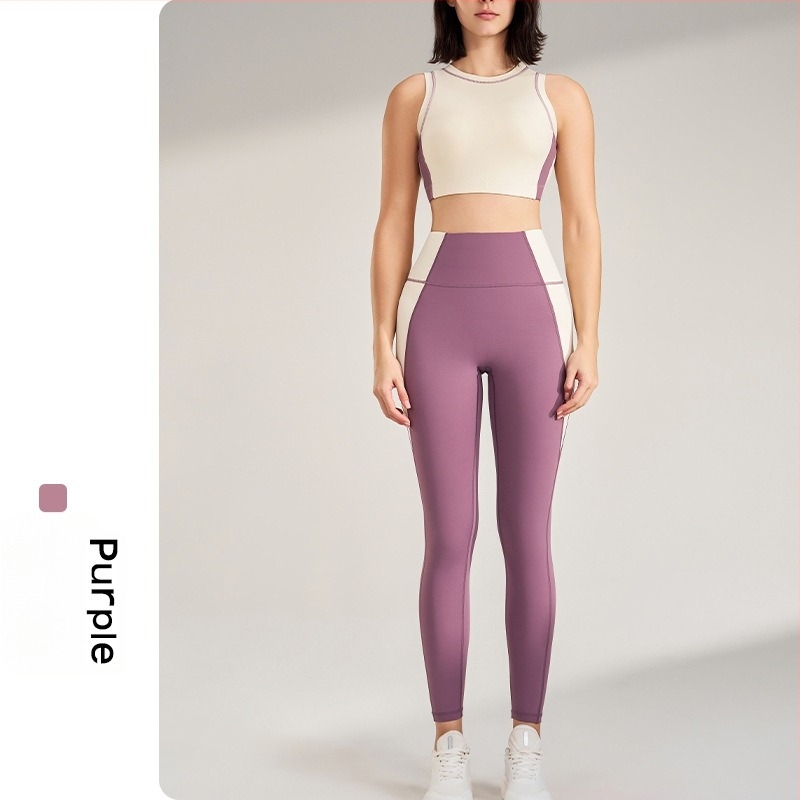 Set fitness outdoor: Top fără mâneci cu uscare rapidă și gât rotund, inner tank; pantaloni cu lungime nine-point, material Lycra/Nylon (75% Nylon), pentru femei