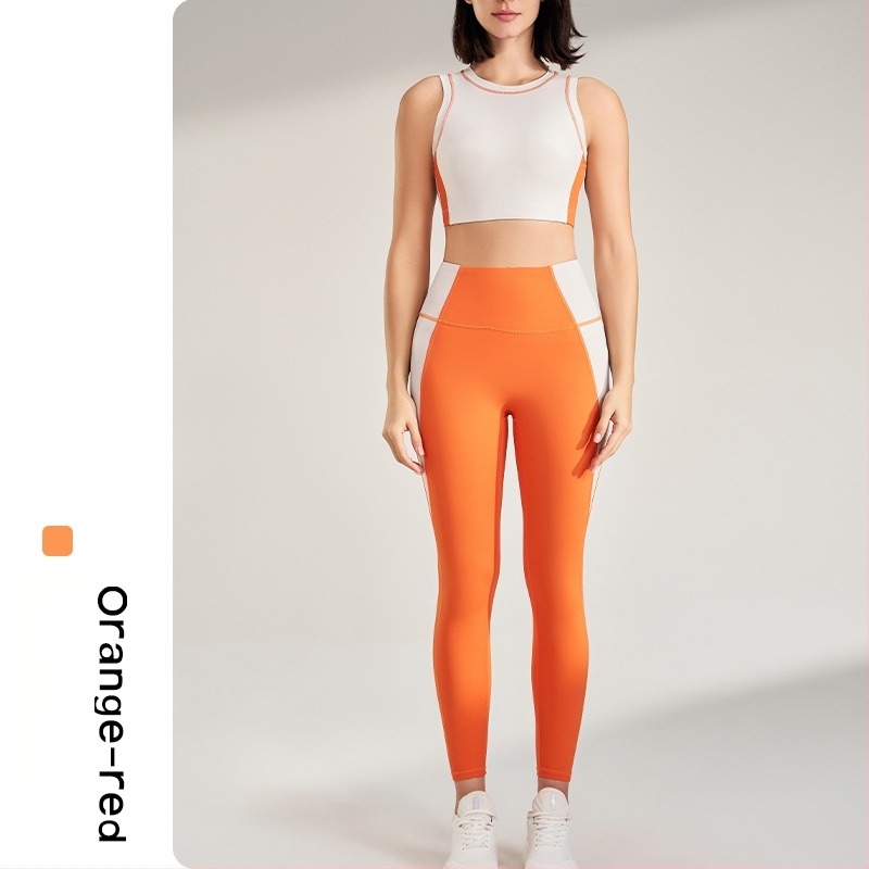Set fitness outdoor: Top fără mâneci cu uscare rapidă și gât rotund, inner tank; pantaloni cu lungime nine-point, material Lycra/Nylon (75% Nylon), pentru femei