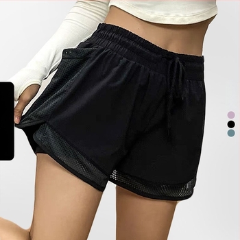 Șorturi de yoga pentru femei, lungime 3 puncte, aspect de două părți false, poliester 95% / spandex 5%, Sea rhyme, vară 2024