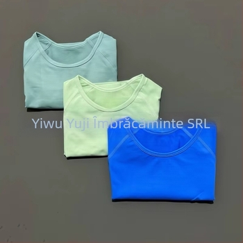 Top sportiv pentru femei, fără cusături, cu mâneci scurte, pentru yoga, absorbție a umidității, nylon-spandex (90/10), croială Slim, Yuji Yj-dx01, Vara 2025