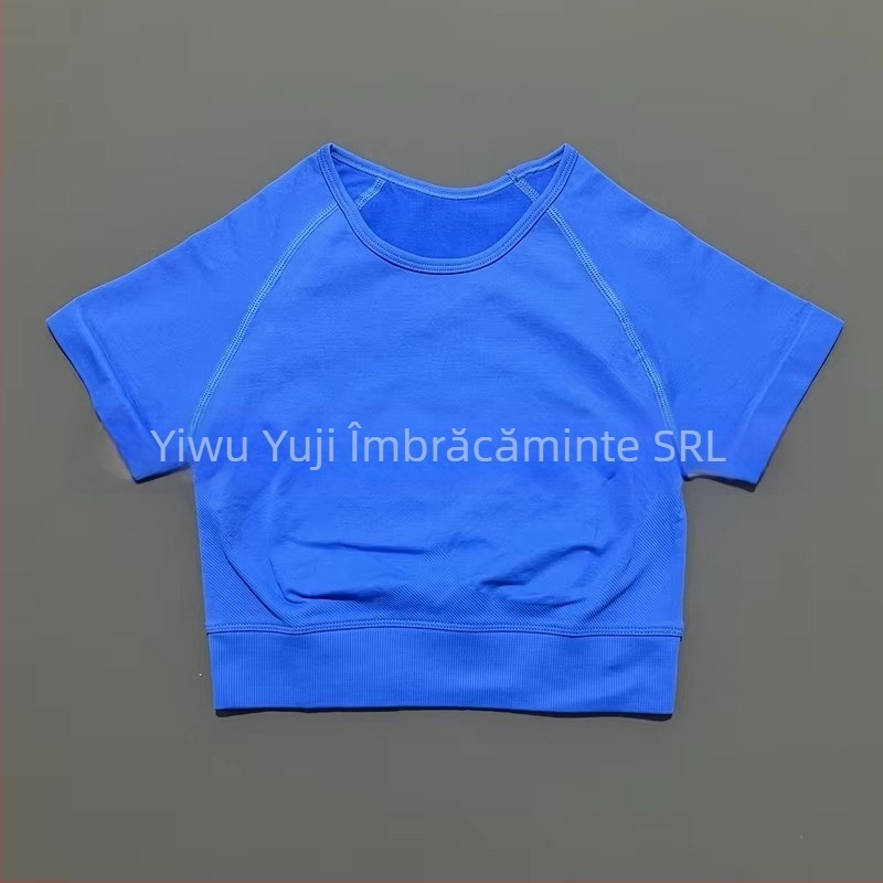 Top sportiv pentru femei, fără cusături, cu mâneci scurte, pentru yoga, absorbție a umidității, nylon-spandex (90/10), croială Slim, Yuji Yj-dx01, Vara 2025