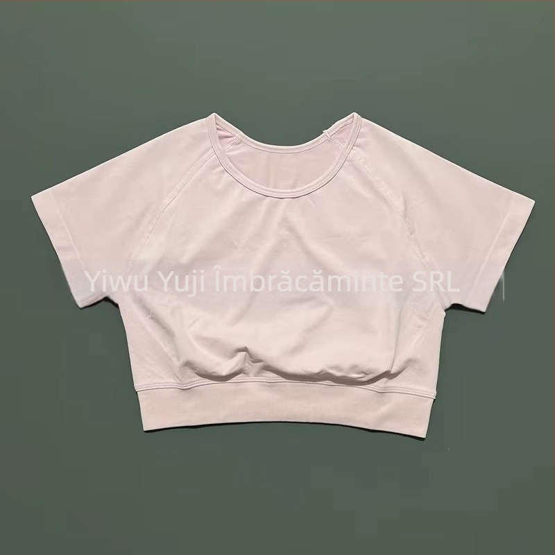 Top sportiv pentru femei, fără cusături, cu mâneci scurte, pentru yoga, absorbție a umidității, nylon-spandex (90/10), croială Slim, Yuji Yj-dx01, Vara 2025