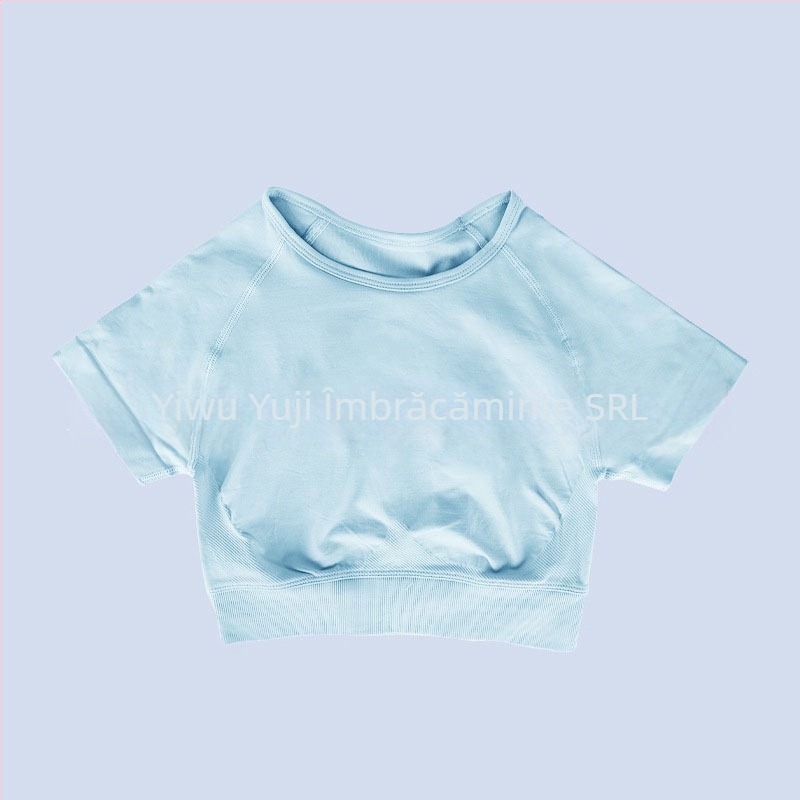 Top sportiv pentru femei, fără cusături, cu mâneci scurte, pentru yoga, absorbție a umidității, nylon-spandex (90/10), croială Slim, Yuji Yj-dx01, Vara 2025