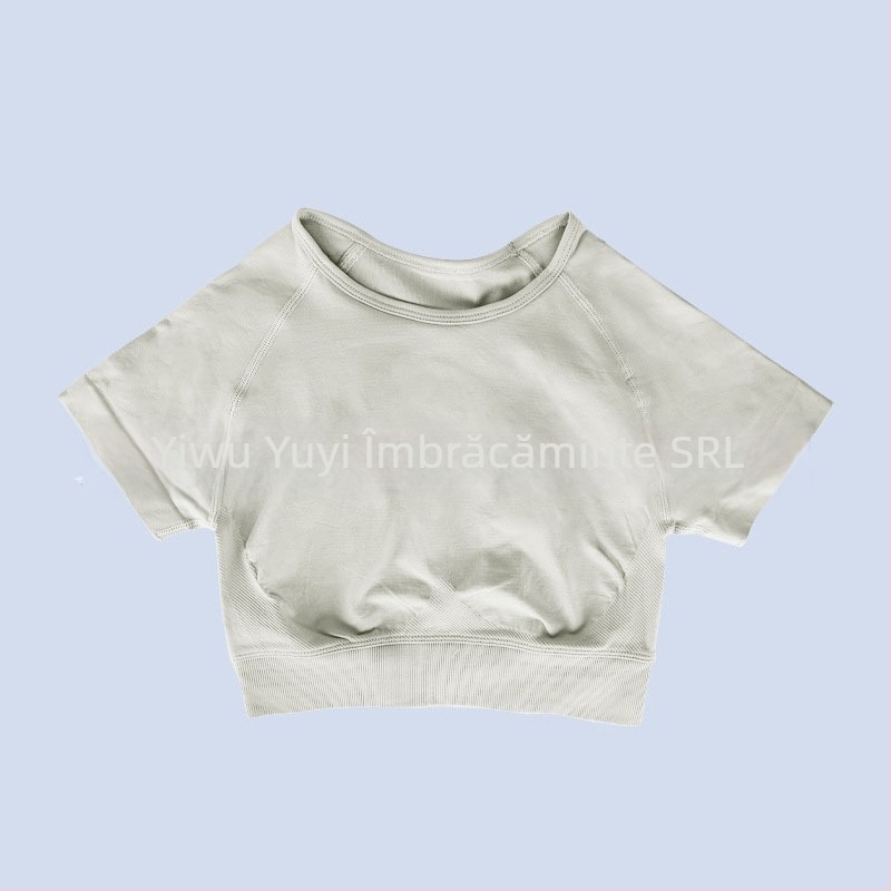 Top sportiv pentru femei, fără cusături, cu mâneci scurte, pentru yoga, absorbție a umidității, nylon-spandex (90/10), croială Slim, Yuji Yj-dx01, Vara 2025
