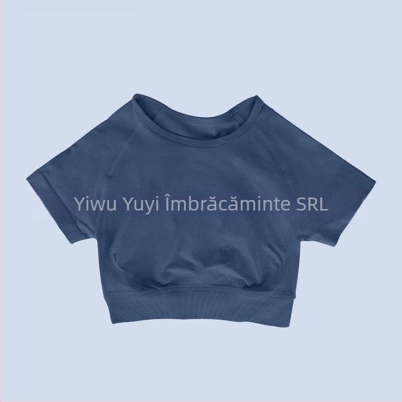 Top sportiv pentru femei, fără cusături, cu mâneci scurte, pentru yoga, absorbție a umidității, nylon-spandex (90/10), croială Slim, Yuji Yj-dx01, Vara 2025