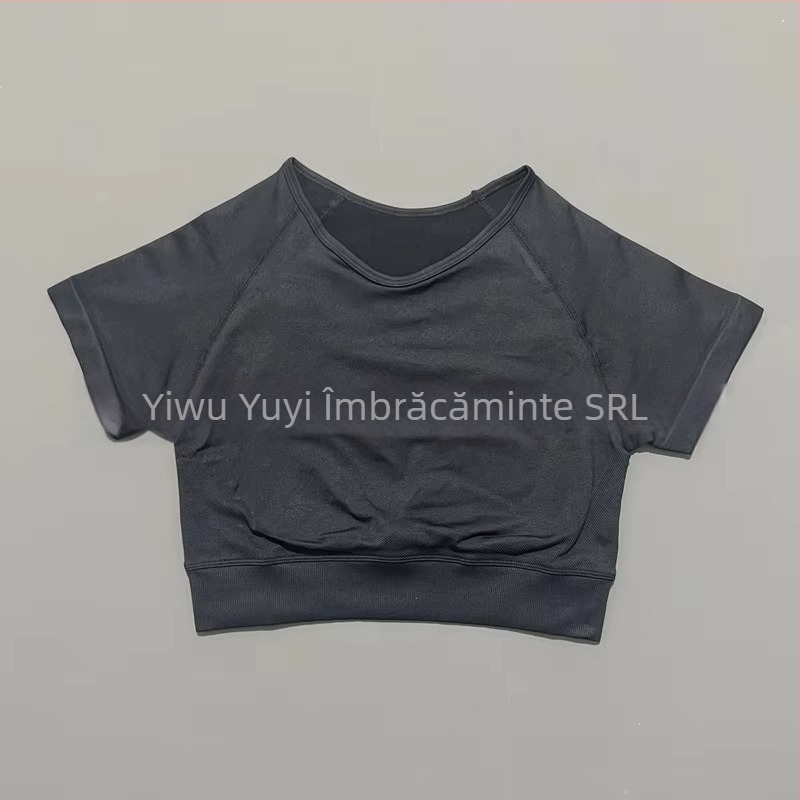 Top sportiv pentru femei, fără cusături, cu mâneci scurte, pentru yoga, absorbție a umidității, nylon-spandex (90/10), croială Slim, Yuji Yj-dx01, Vara 2025