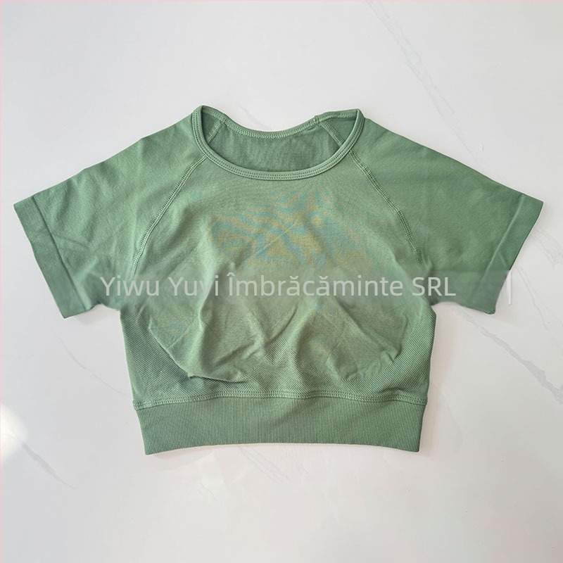 Top sportiv pentru femei, fără cusături, cu mâneci scurte, pentru yoga, absorbție a umidității, nylon-spandex (90/10), croială Slim, Yuji Yj-dx01, Vara 2025