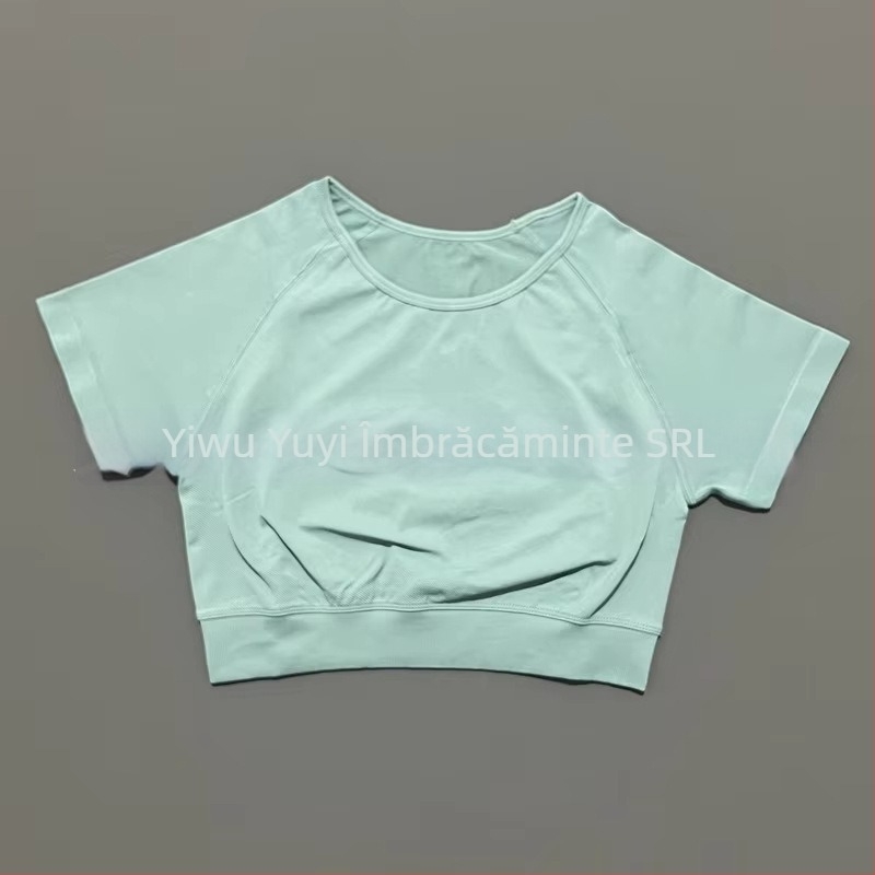 Top sportiv pentru femei, fără cusături, cu mâneci scurte, pentru yoga, absorbție a umidității, nylon-spandex (90/10), croială Slim, Yuji Yj-dx01, Vara 2025
