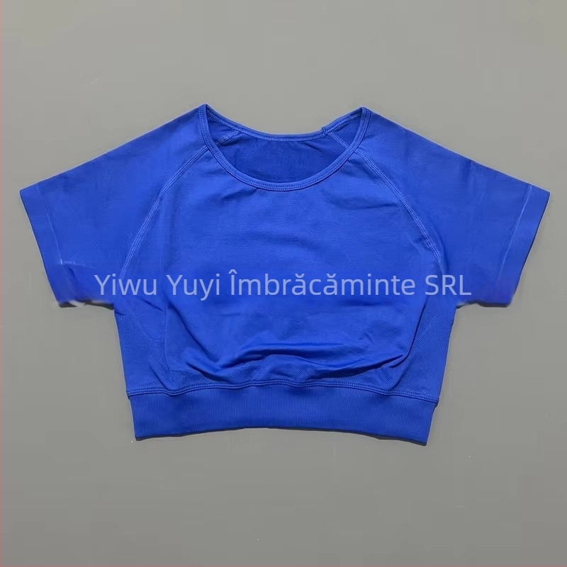 Top sportiv pentru femei, fără cusături, cu mâneci scurte, pentru yoga, absorbție a umidității, nylon-spandex (90/10), croială Slim, Yuji Yj-dx01, Vara 2025