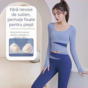 Set de yoga pentru femei: Top cu mânecă lungă și pantaloni, uscare rapidă, respirabil, Corduroy cu in 71–80%