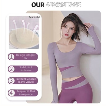 Set de yoga pentru femei: Top cu mânecă lungă și pantaloni, uscare rapidă, respirabil, Corduroy cu in 71–80%