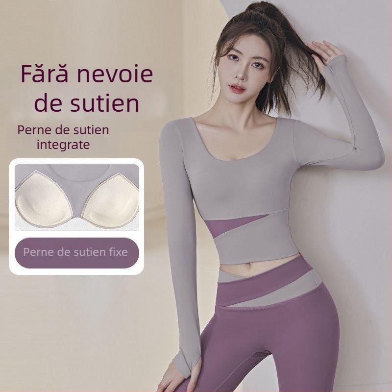Set de yoga pentru femei: Top cu mânecă lungă și pantaloni, uscare rapidă, respirabil, Corduroy cu in 71–80%