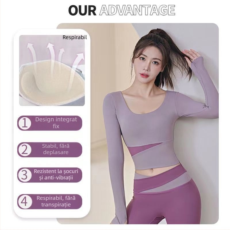 Set de yoga pentru femei: Top cu mânecă lungă și pantaloni, uscare rapidă, respirabil, Corduroy cu in 71–80%