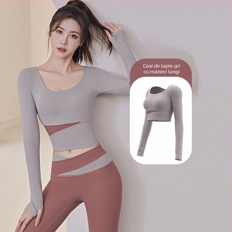 Set de yoga pentru femei: Top cu mânecă lungă și pantaloni, uscare rapidă, respirabil, Corduroy cu in 71–80%