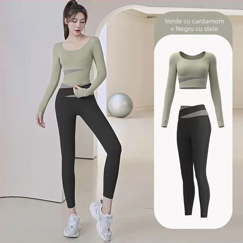 Set de yoga pentru femei: Top cu mânecă lungă și pantaloni, uscare rapidă, respirabil, Corduroy cu in 71–80%