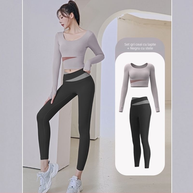 Set de yoga pentru femei: Top cu mânecă lungă și pantaloni, uscare rapidă, respirabil, Corduroy cu in 71–80%