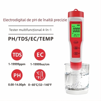 Analizator portabil de calitate a apei, 4 în 1 pentru pH, model Ez-9909a, interval pH 0.01–14.00, precizie 0.01, rezoluție 0.02