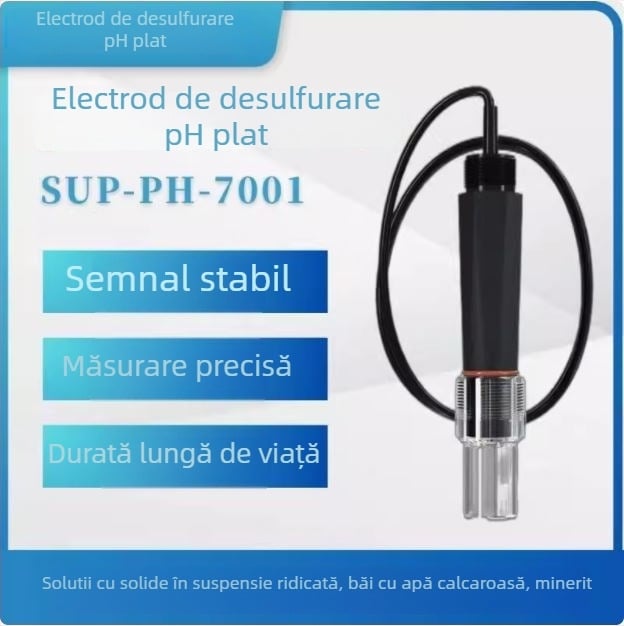 Supmea SUP-PH-7001 electrod pH plat pentru măsurare online industrială, interval 0-14 pH, precizie ±0.02 pH, compensare de temperatură 0-80 °C