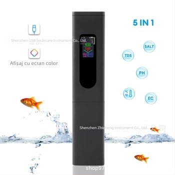 Analizator portabil de calitate a apei alimentat prin USB pentru pH, duritate totală și salinitate — interval pH 0–14, precizie 0,1 pH, rezoluție 0,1