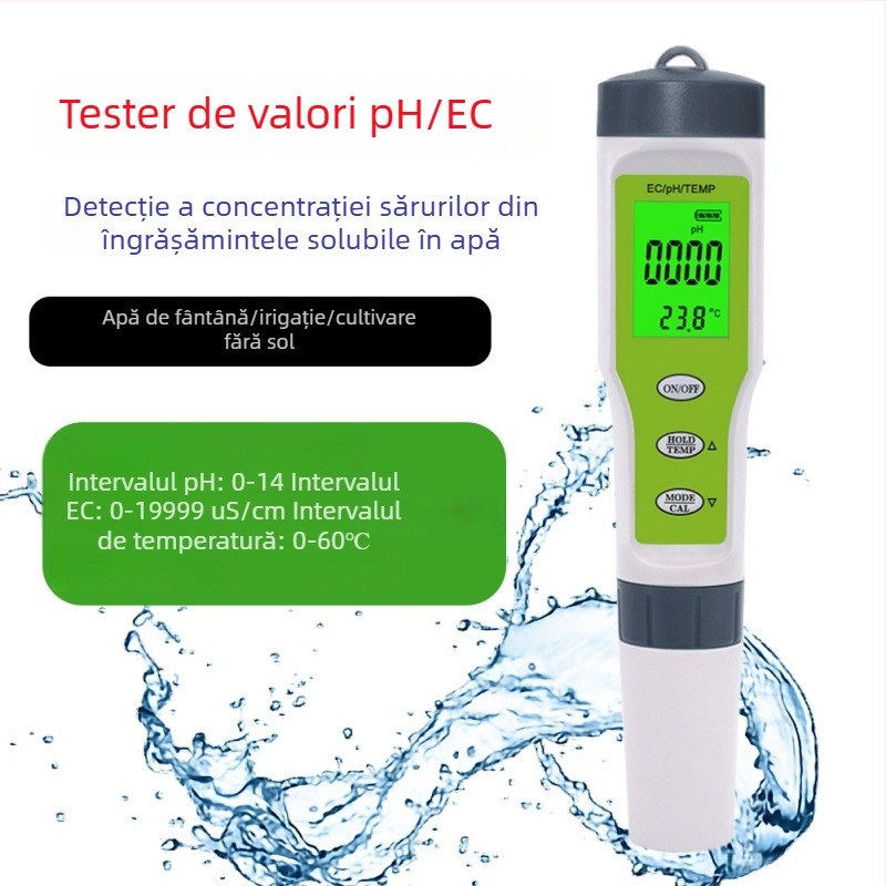 pH meter portabil cu sondă de sticlă, model TPH01137, interval de măsură 0.01-14.00 pH, alimentare 1.5V, marcă Craftsman hall