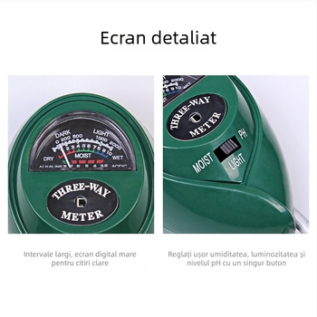 TR03 detector de sol trei în unu – pH metru și tester de nutrienți pentru grădină, precizie 0,1, greutate 90 g